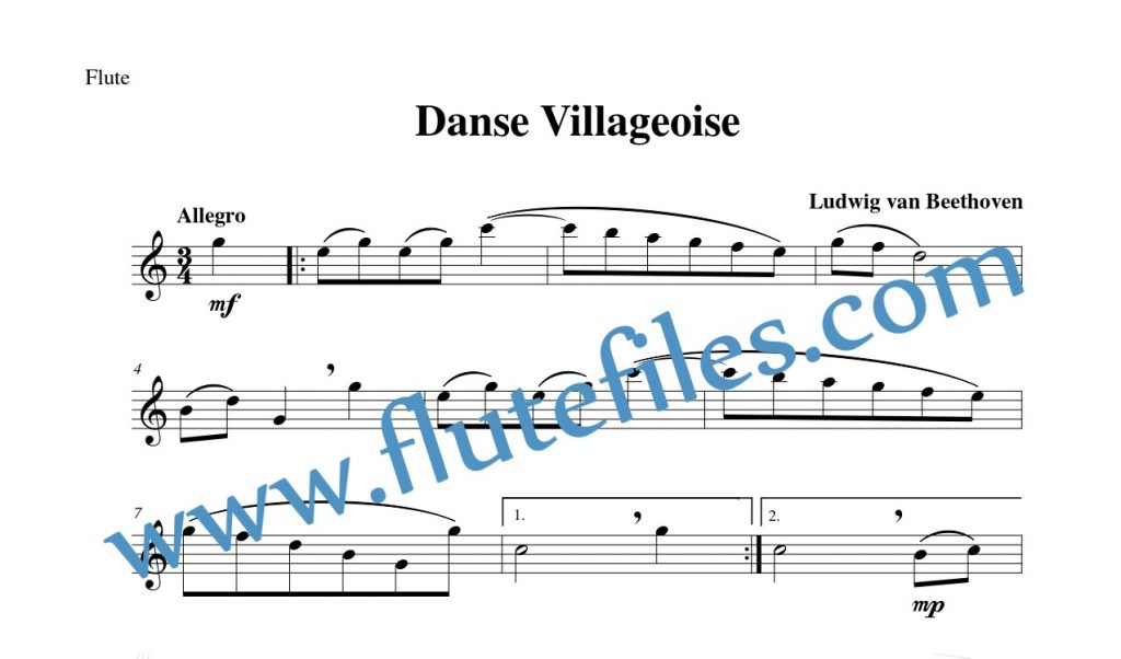 Flute part for Danse Villageoise flute solo sheet music by Beethoven