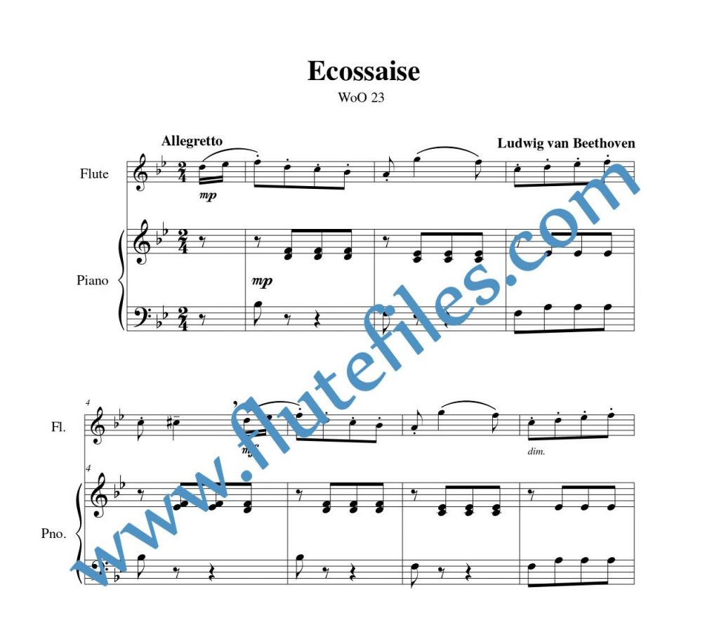 Piano accompaniment part for Ecossaise, WoO 23 flute solo sheet music by Beethoven