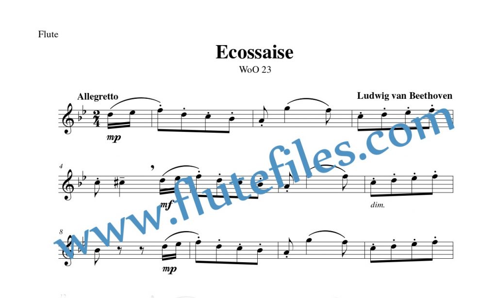 Flute part for Ecossaise, WoO 23 flute solo sheet music by Beethoven