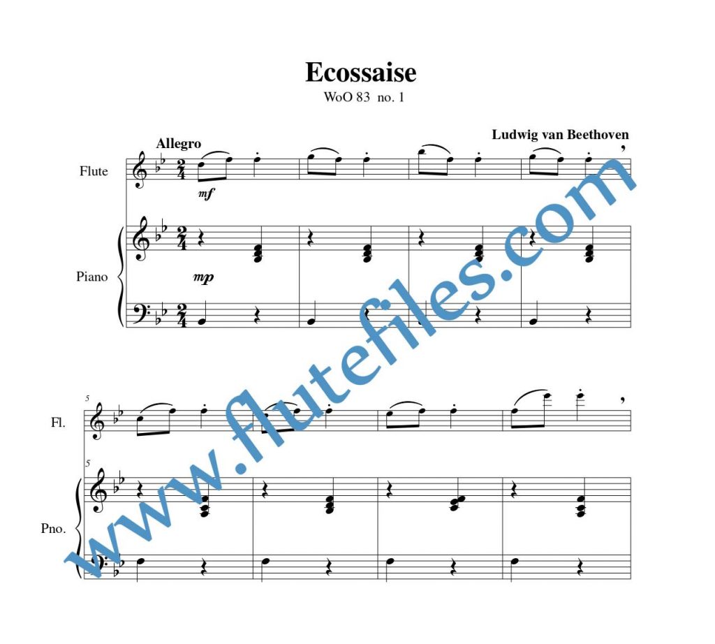 Piano accompaniment part for Ecossaise, WoO 83 flute solo sheet music by Beethoven