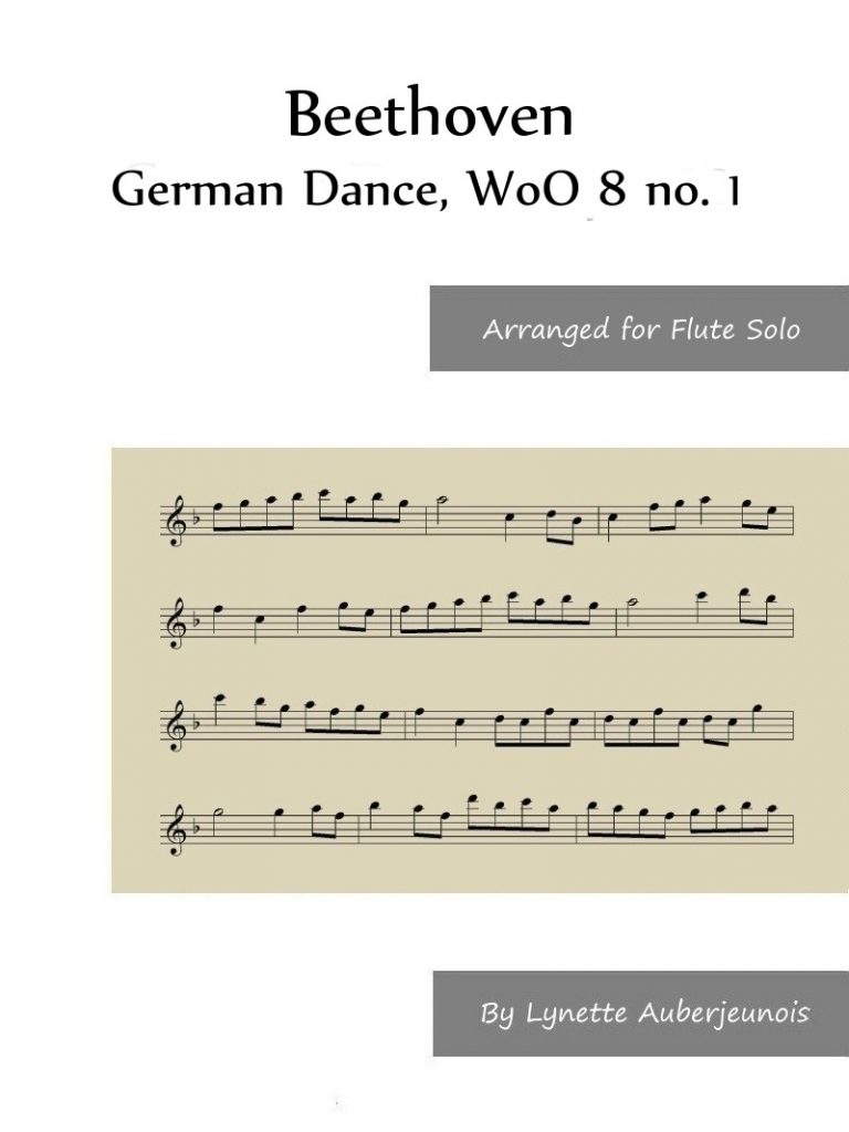 Sheet music cover for German Dance, WoO 8 no. 1 flute solo by Beethoven