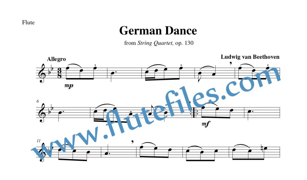 Flute part for German Dance, op. 130 flute solo sheet music by Beethoven