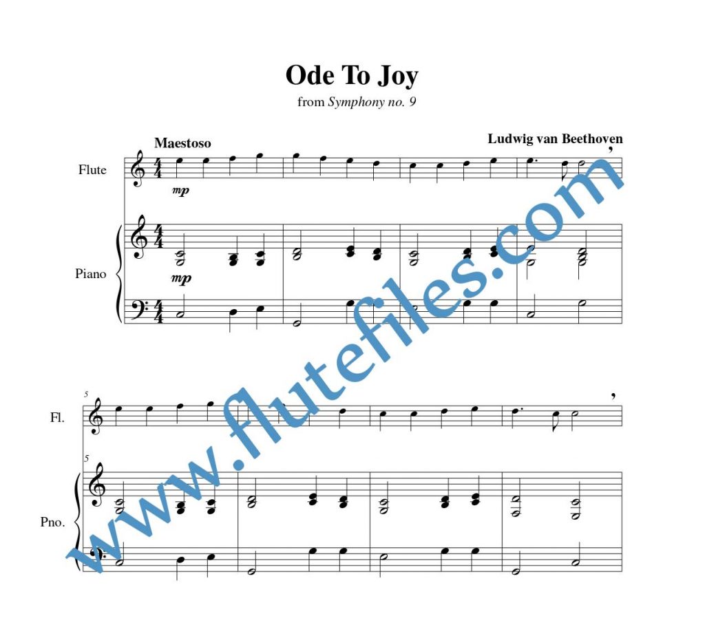 Piano accompaniment part for Ode To Joy flute solo sheet music by Beethoven