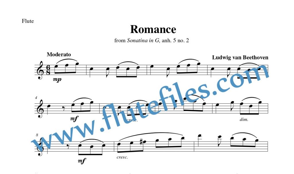 Flute part for Romance flute solo sheet music by Beethoven