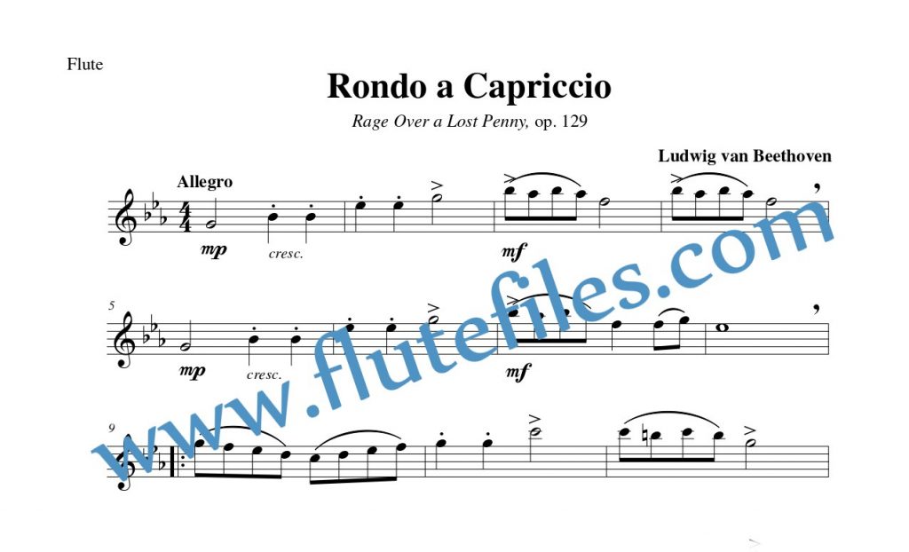 Flute part for Rondo a Capriccio flute solo sheet music by Beethoven