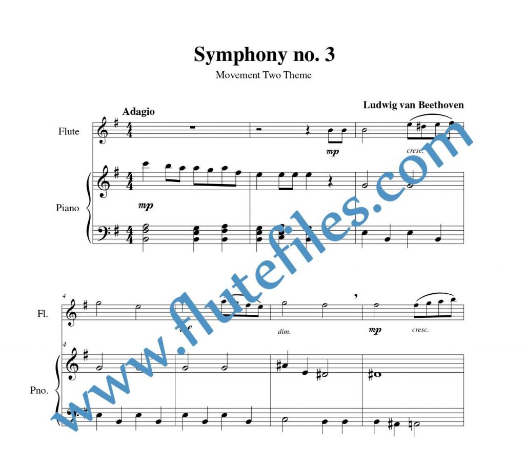 Piano accompaniment part for Symphony no. 3 Theme flute solo sheet music by Beethoven