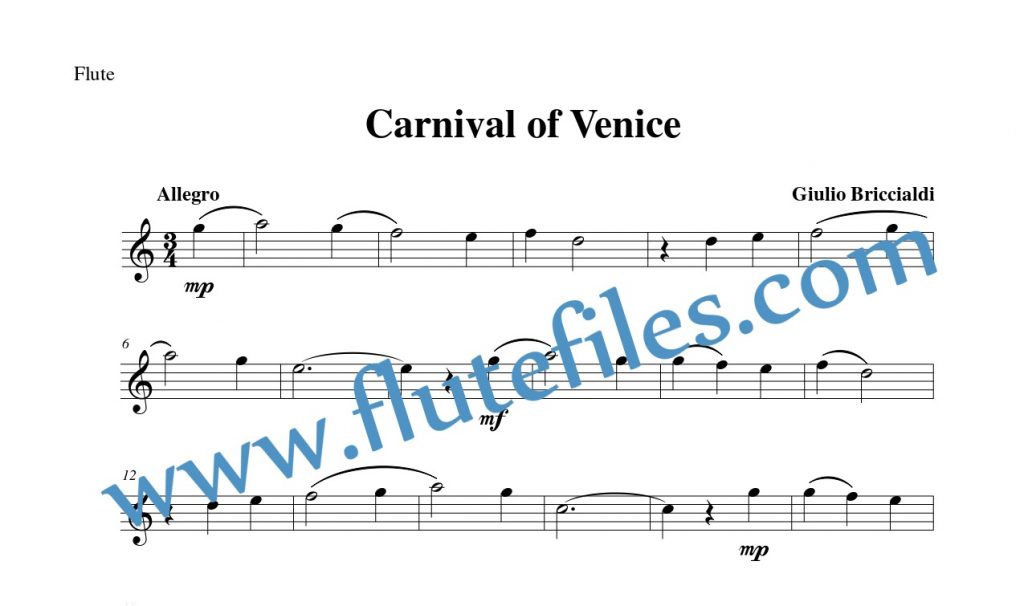 Flute part for Carnival of Venice Theme flute solo sheet music by Briccialdi