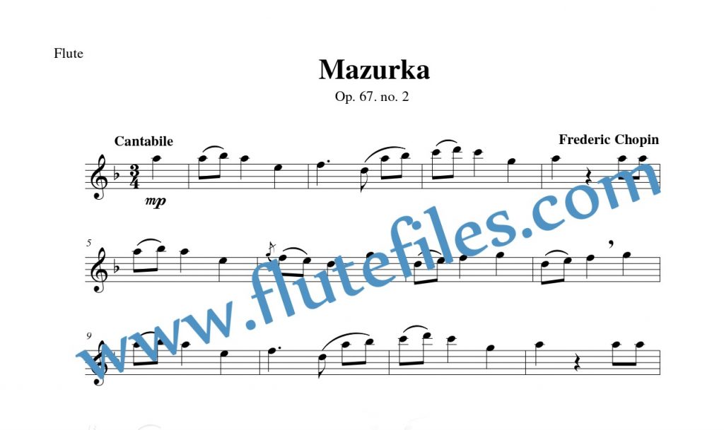 Flute part for Mazurka, op. 67 no. 2 flute solo sheet music by Chopin