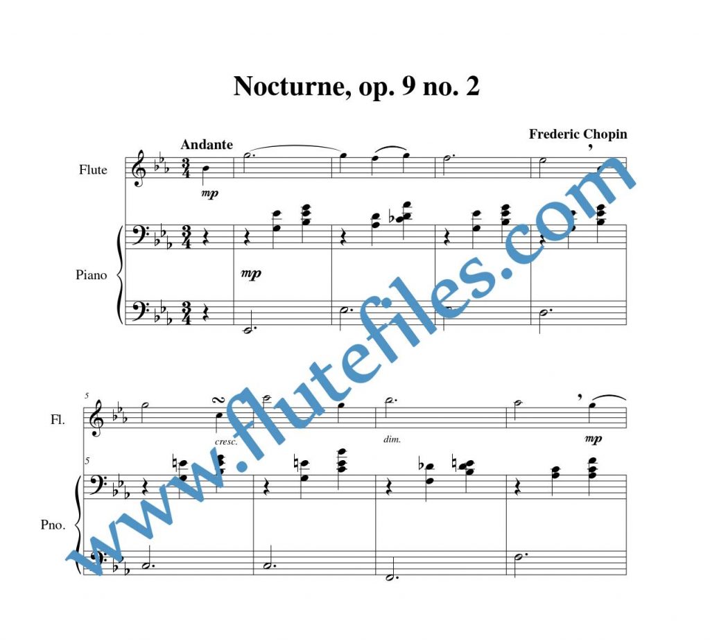 Piano accompaniment part for Nocturne, op. 9 no. 2 flute solo sheet music by Chopin