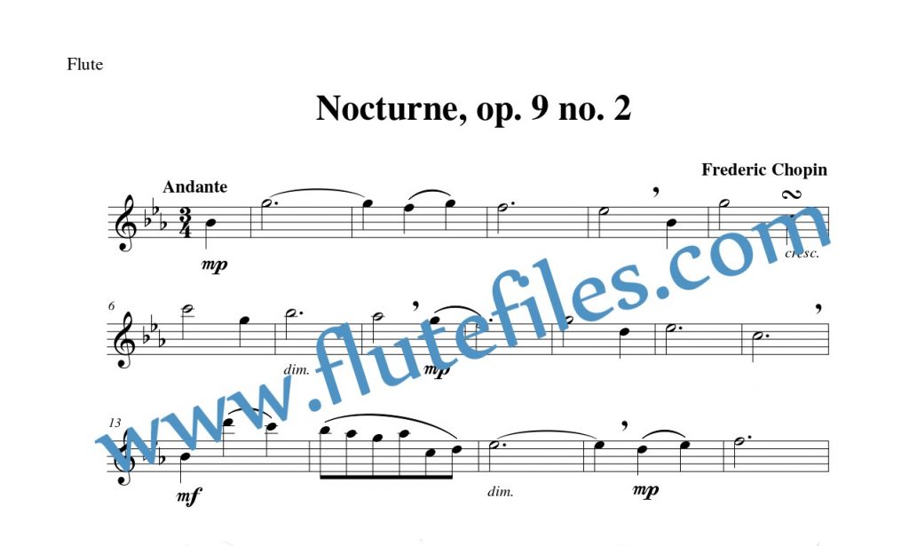 Flute part for Nocturne, op. 9 no. 2 flute solo sheet music by Chopin
