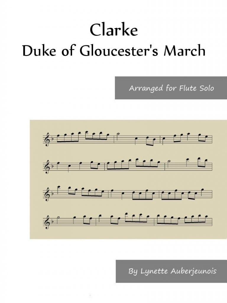 Sheet music cover for Duke of Gloucester's March flute solo by Clarke