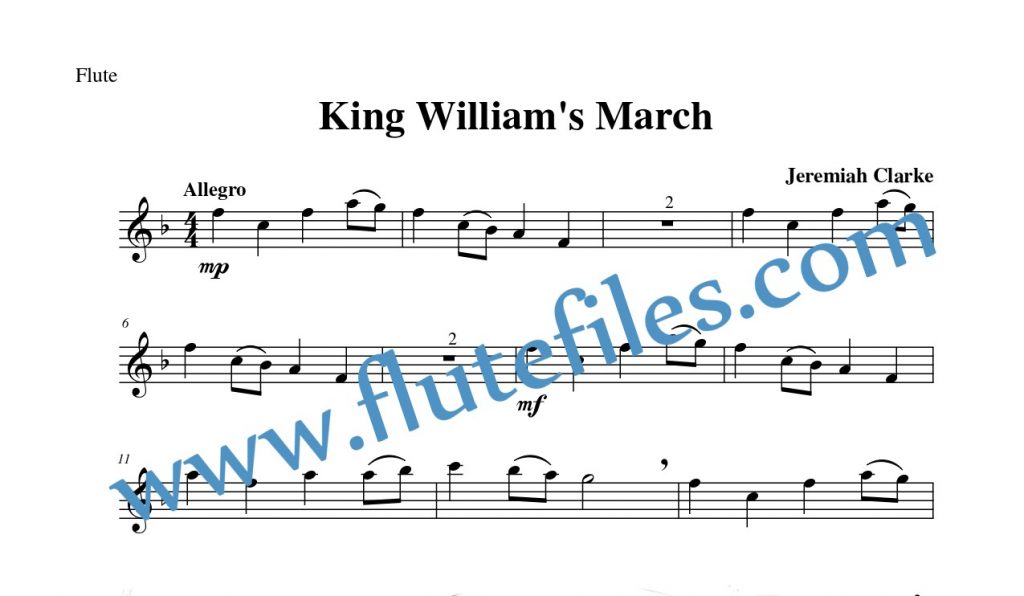 Flute part for King William's March flute solo sheet music by Clarke