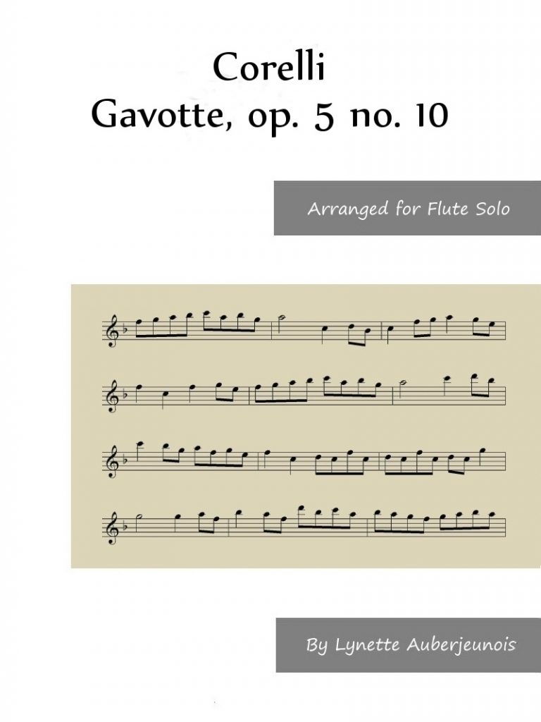 Sheet music cover for Gavotte, op. 5 no. 10 flute solo by Corelli