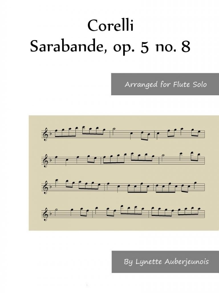 Sheet music cover for Sarabande, op. 5 no. 8 flute solo by Corelli
