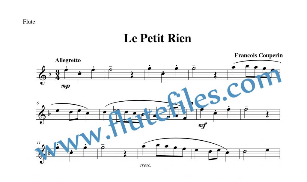 Flute part for Le Petit Rien flute solo sheet music by Couperin