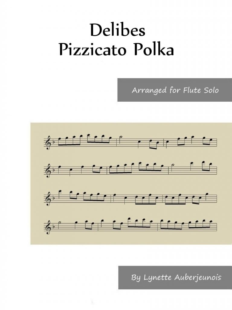 Sheet music cover for Pizzicato Polka flute solo by Delibes