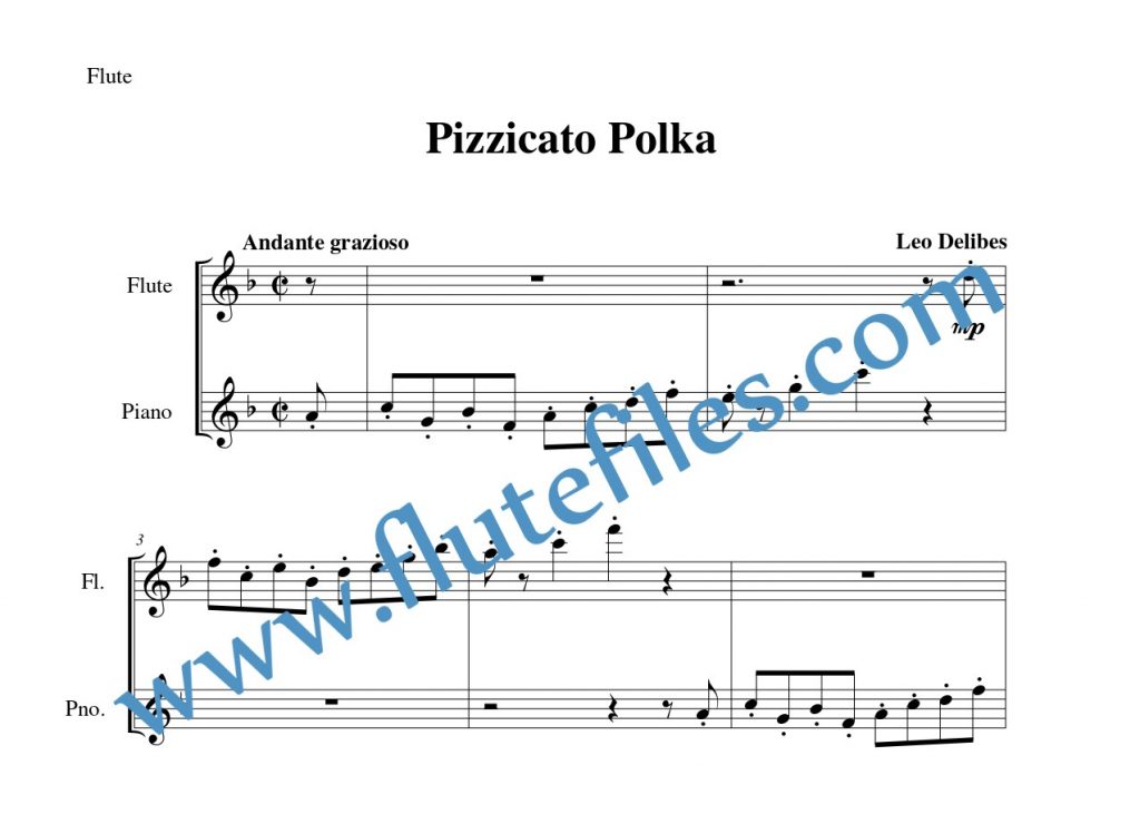 Flute part for Pizzicato Polka flute solo sheet music by Delibes