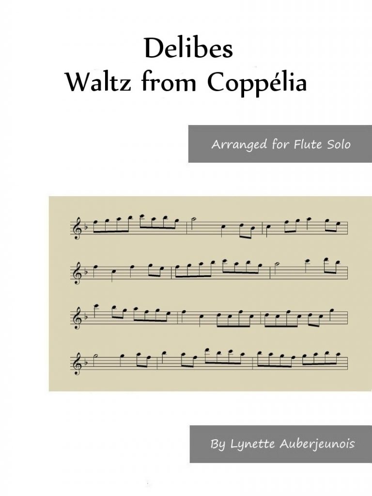 Sheet music cover for Waltz from Coppélia flute solo by Delibes