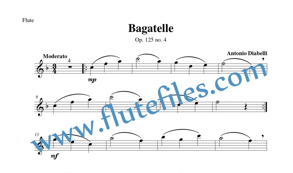 Flute part for Bagatelle, op. 125 no. 4 flute solo sheet music by Diabelli