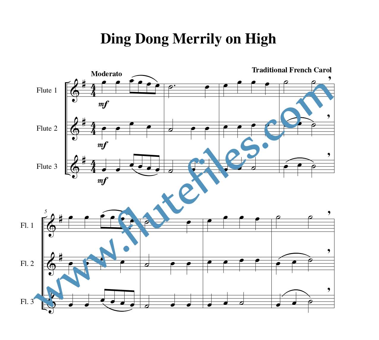 Ding Dong Merrily on High flute trio sheet music