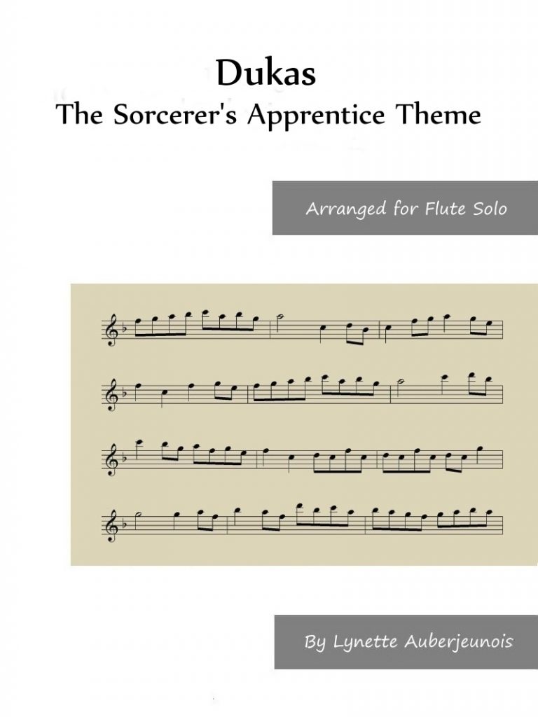 Sheet music cover for The Sorcerer's Apprentice flute solo by Dukas