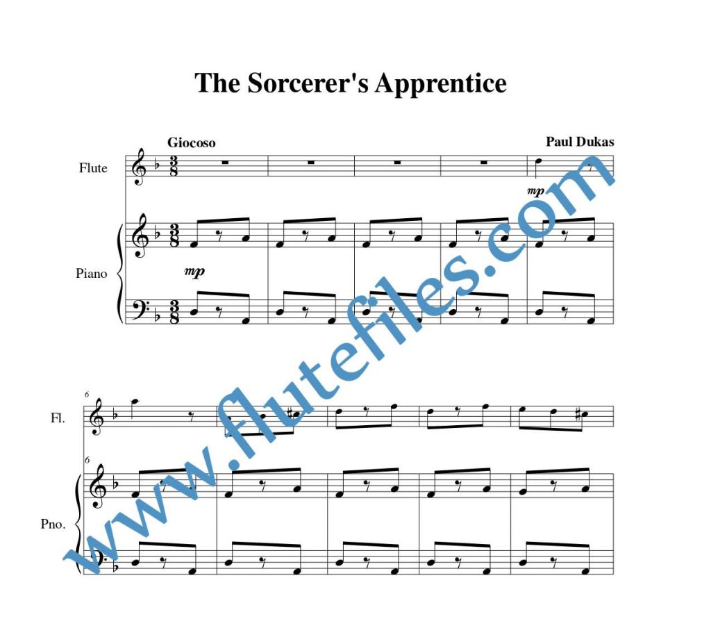 Piano accompaniment part for The Sorcerers Apprentice flute solo sheet music by Dukas