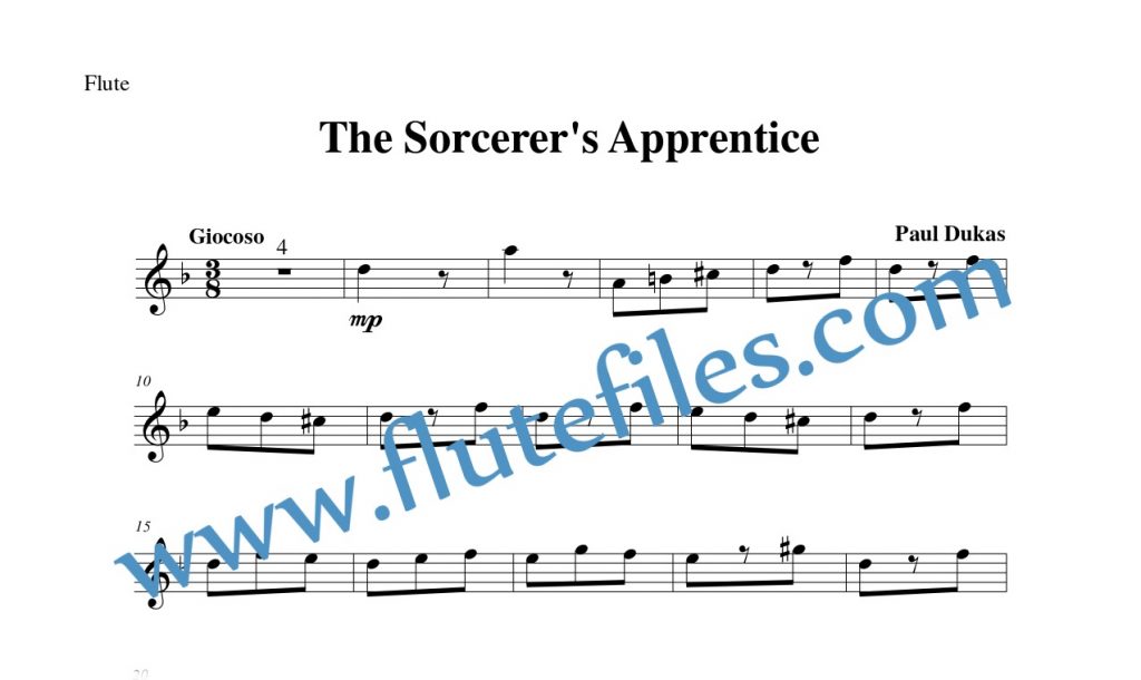 Flute part for The Sorcerers Apprentice flute solo sheet music by Dukas