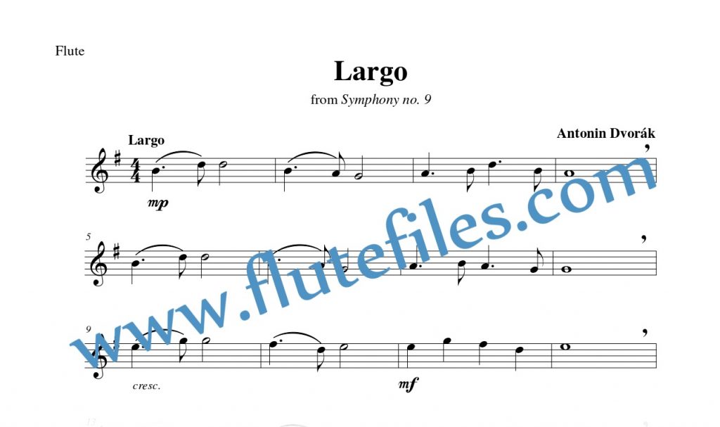 Flute part for Largo Theme, op. 95 flute solo sheet music by Dvorák