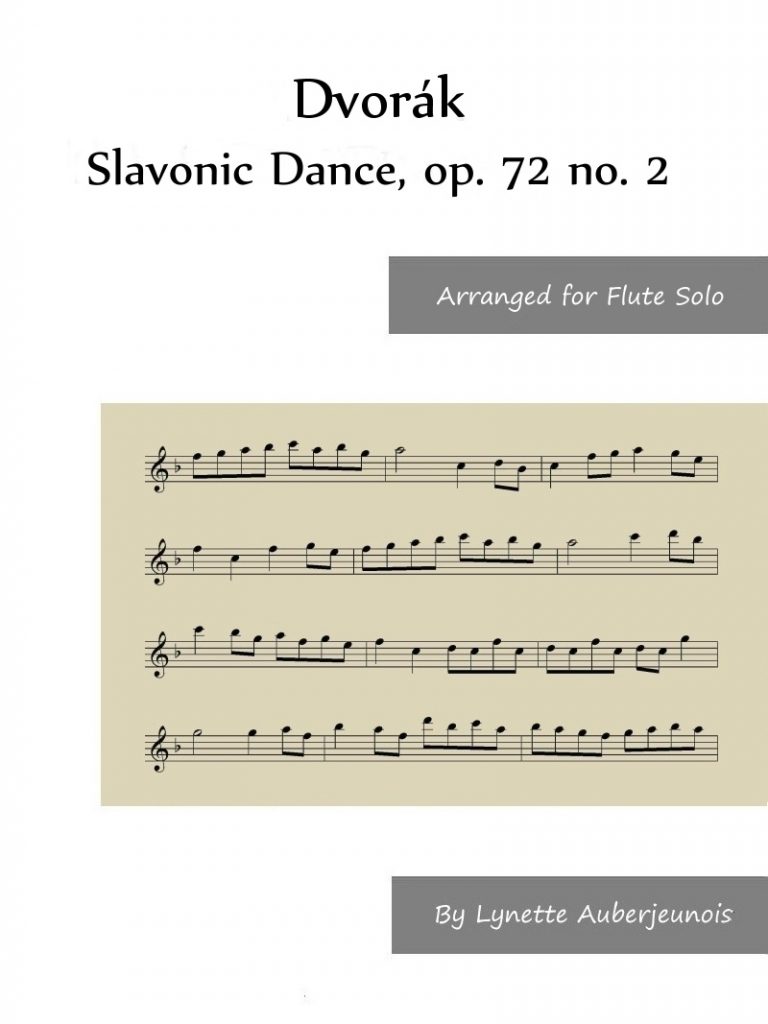 Sheet music cover for Slavonic Dance, op. 72 no. 2 flute solo by Dvorák