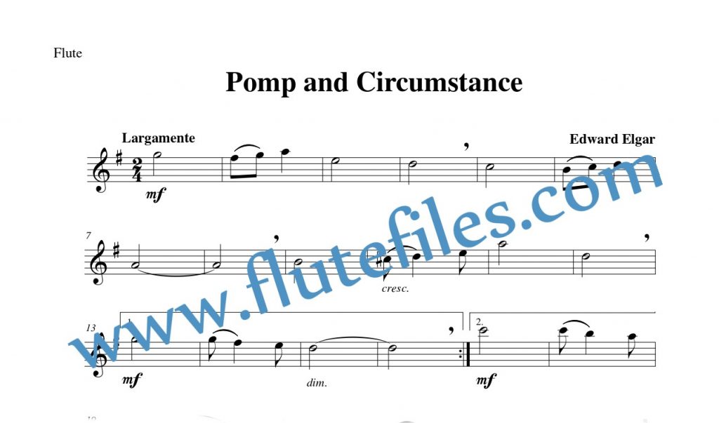Flute part for Pomp and Circumstance flute solo sheet music by Elgar