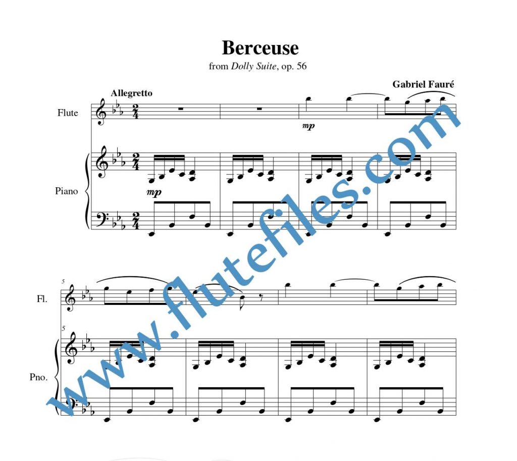 Piano accompaniment part for Berceuse, op. 56 flute solo sheet music by Fauré