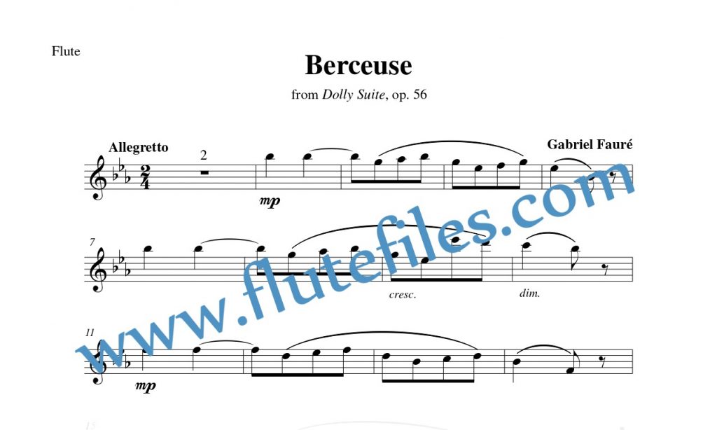 Flute part for Berceuse, op. 56 flute solo sheet music by Fauré