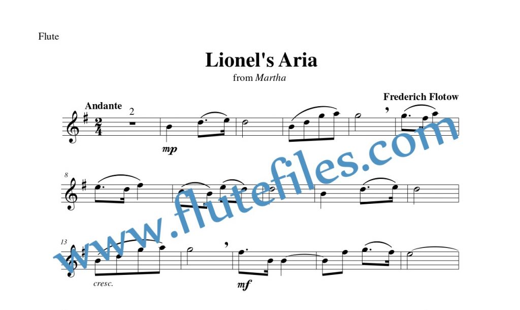 Flute part for Lionels Aria flute solo sheet music by Flotow