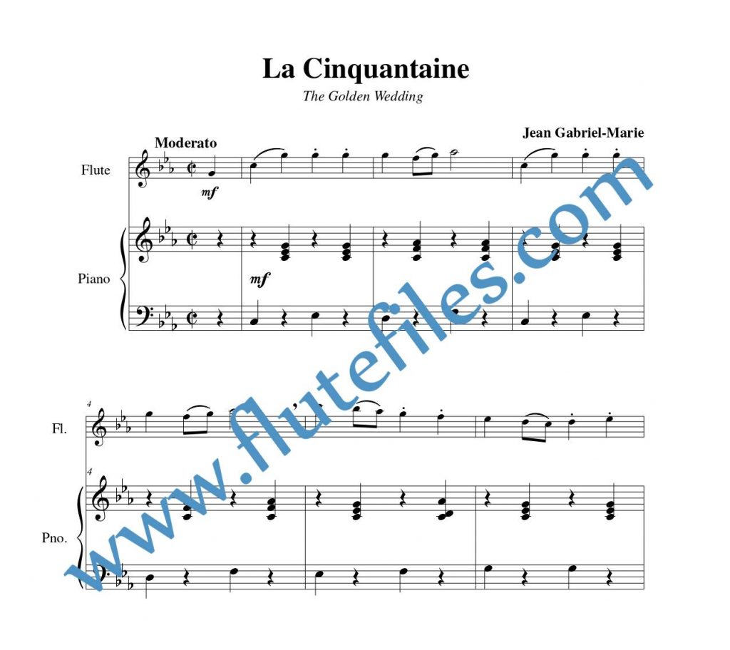 Piano accompaniment part for La Cinquantaine flute solo sheet music by Gabriel-Marie