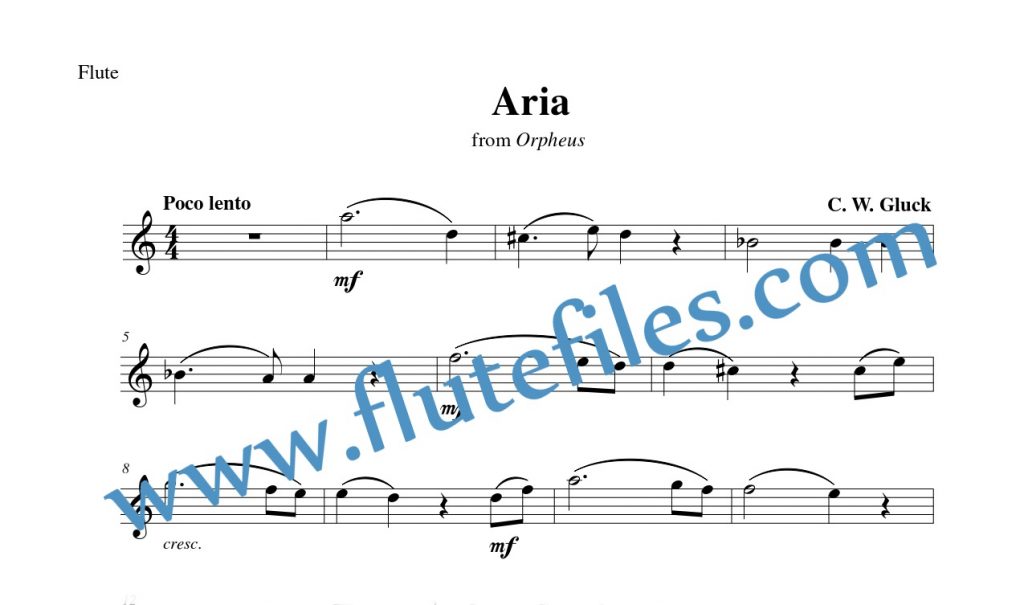 Flute part for Aria from Orpheus flute solo sheet music by Gluck