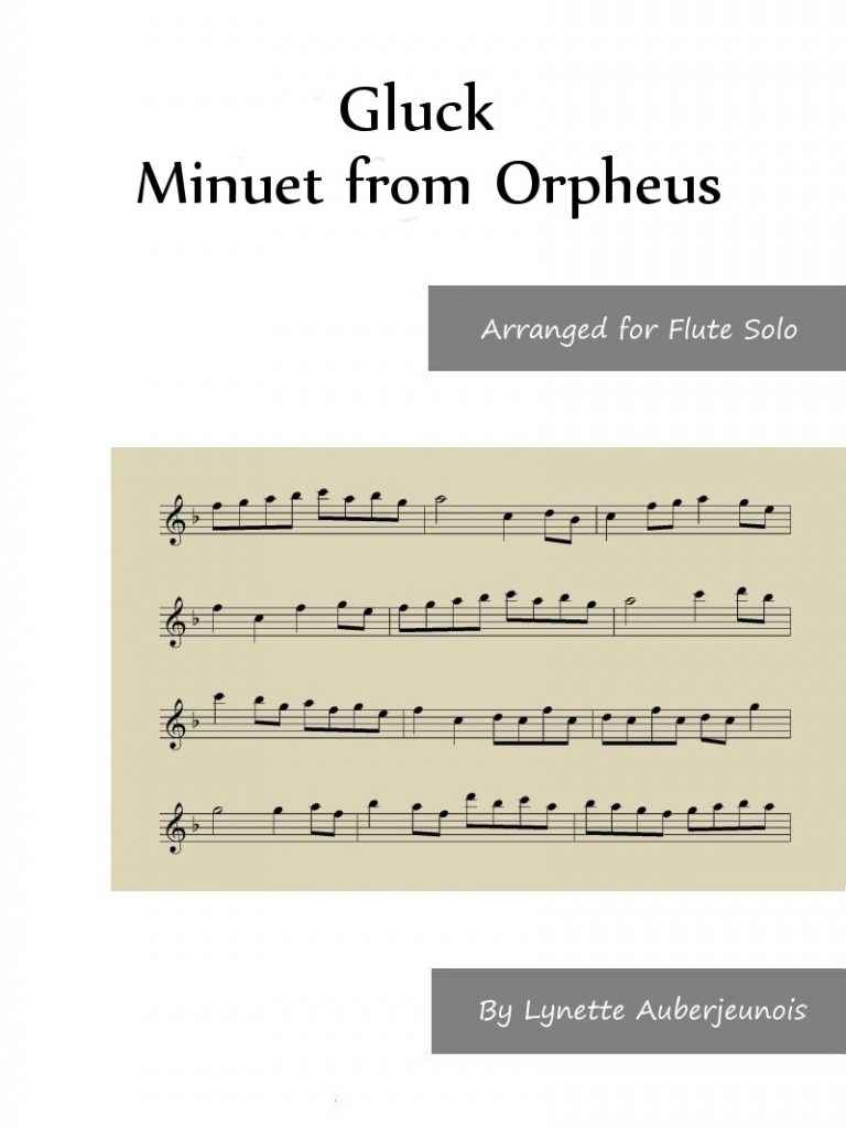 Sheet music cover for Minuet from Orpheus flute solo by Gluck
