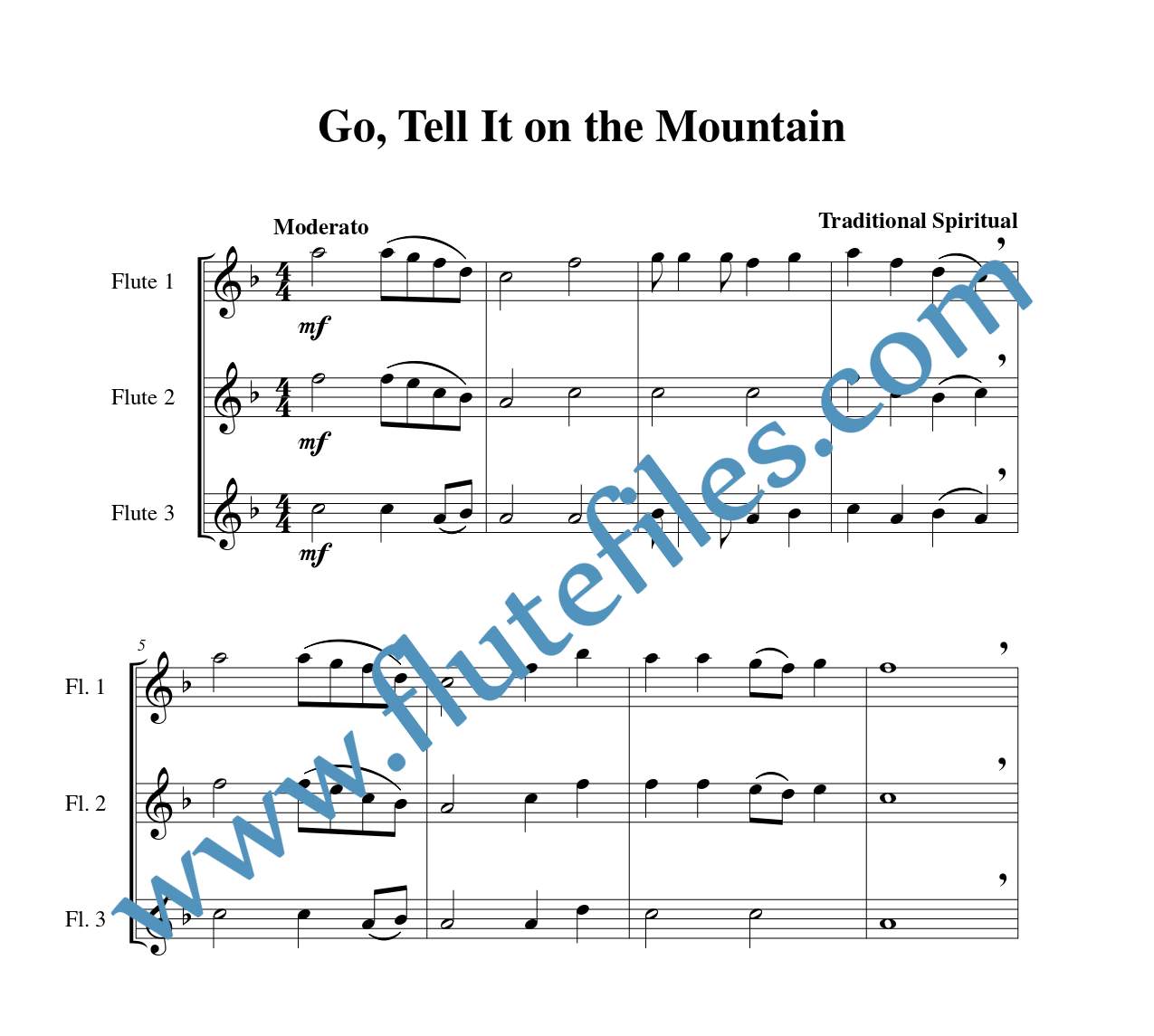 Go, Tell It on the Mountain flute trio sheet music