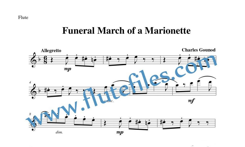 Flute part for Funeral March of a Marionette flute solo sheet music by Gounod