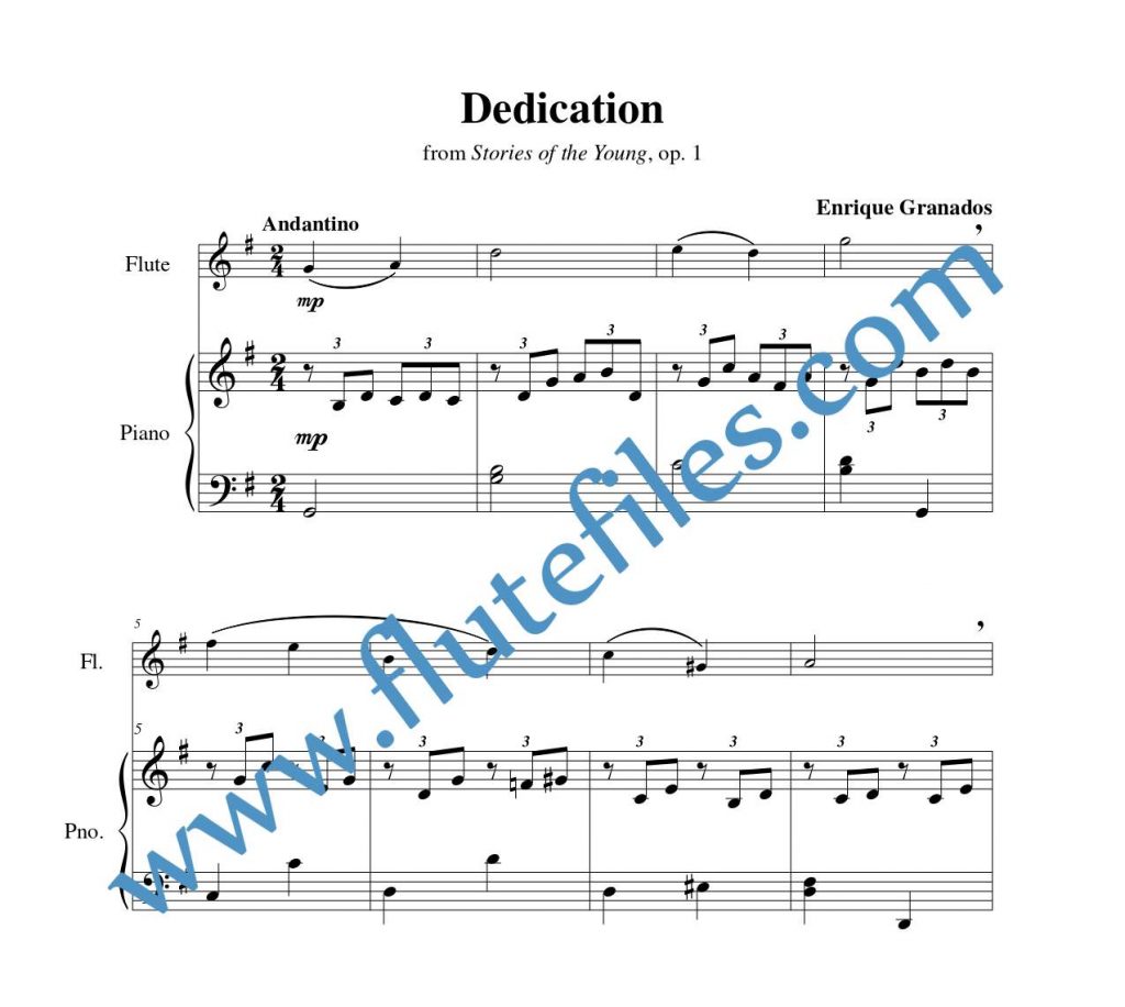Piano accompaniment part for Dedication flute solo sheet music by Granados