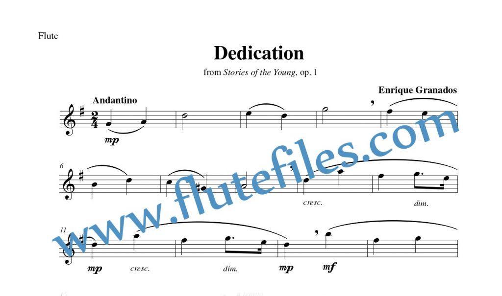 Flute part for Dedication flute solo sheet music by Granados