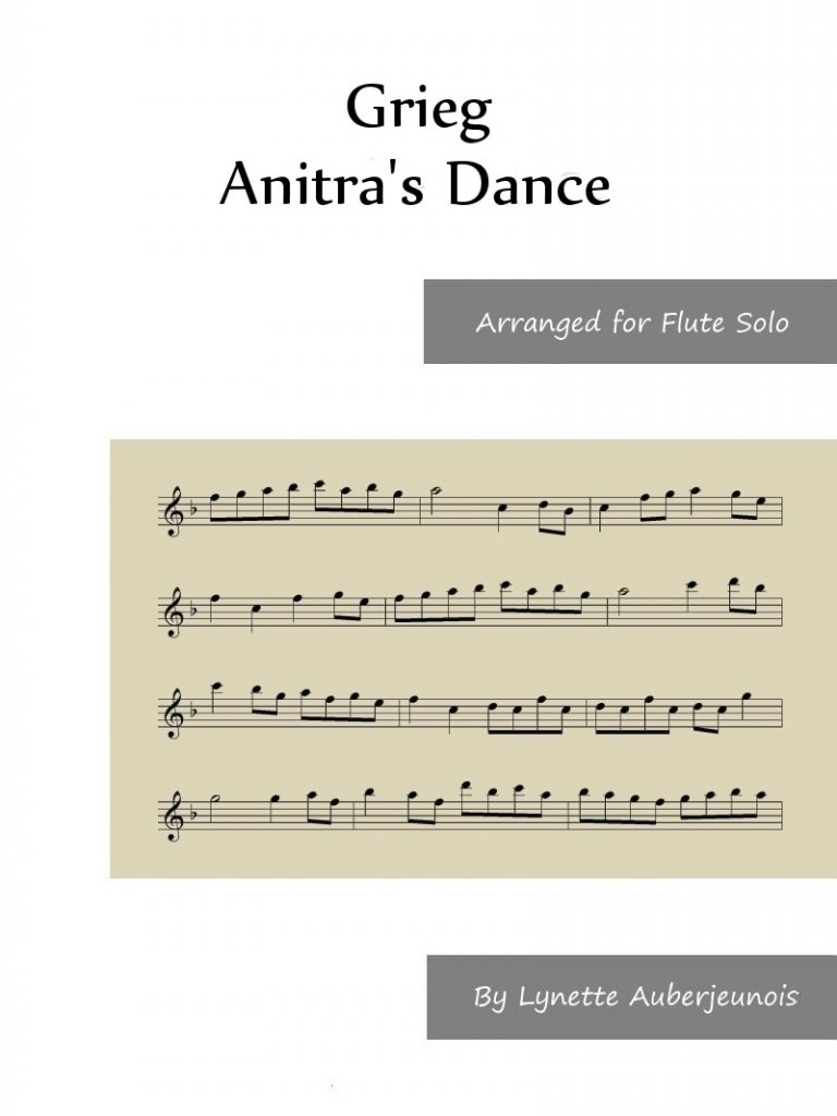 Sheet music cover for Anitra’s Dance flute solo by Grieg