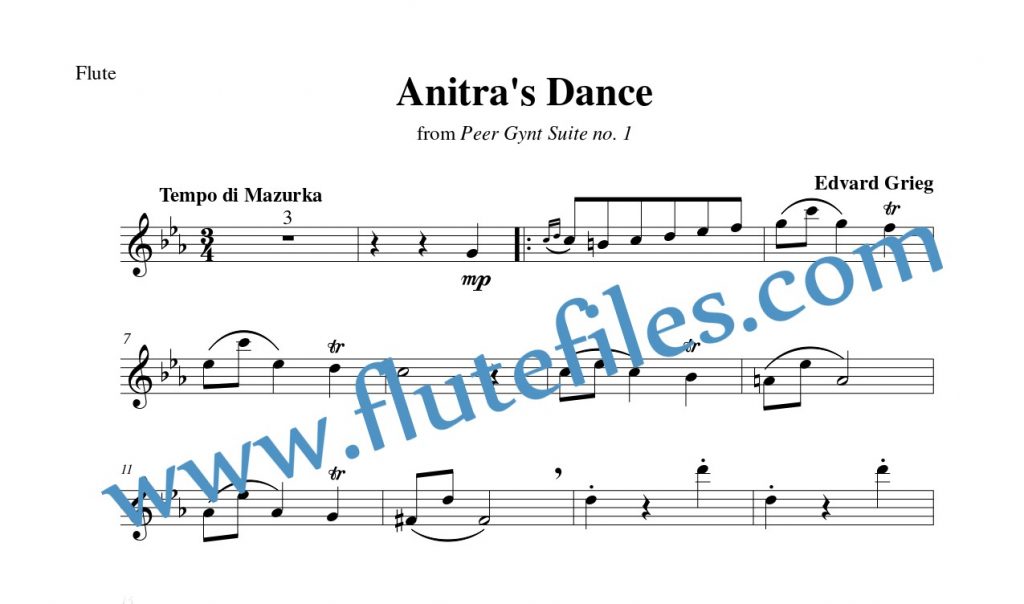 Flute part for Anitra’s Dance flute solo sheet music by Grieg