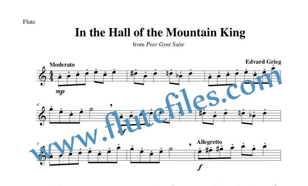 Flute part for In the Hall of the Mountain King flute solo sheet music by Grieg