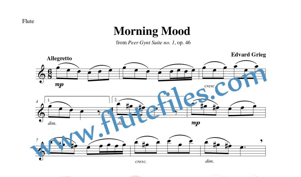 Flute part for Morning Mood flute solo sheet music by Grieg
