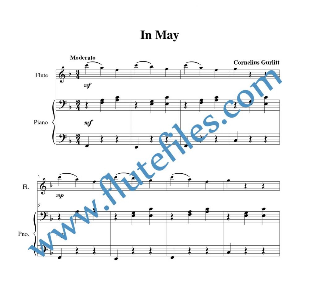 Piano accompaniment part for In May flute solo sheet music by Gurlitt