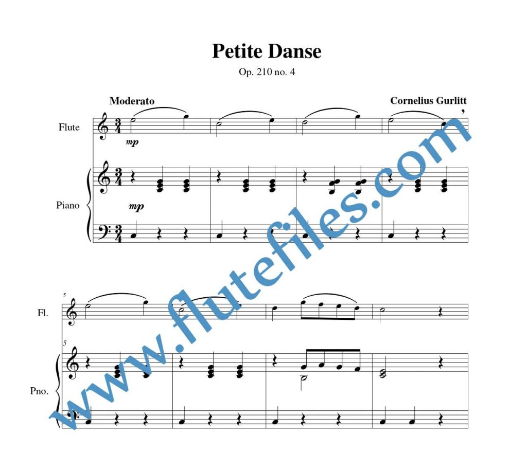 Piano accompaniment part for Petite Danse flute solo sheet music by Gurlitt