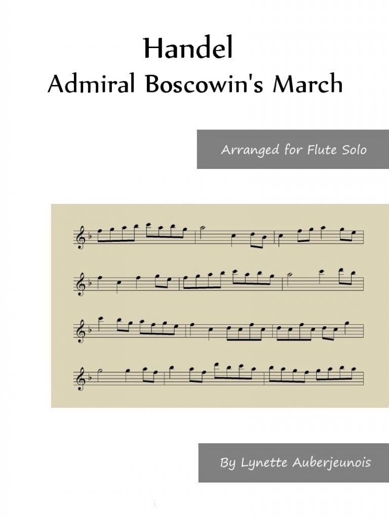 Sheet music cover for Admiral Boscowin’s March flute solo by Handel