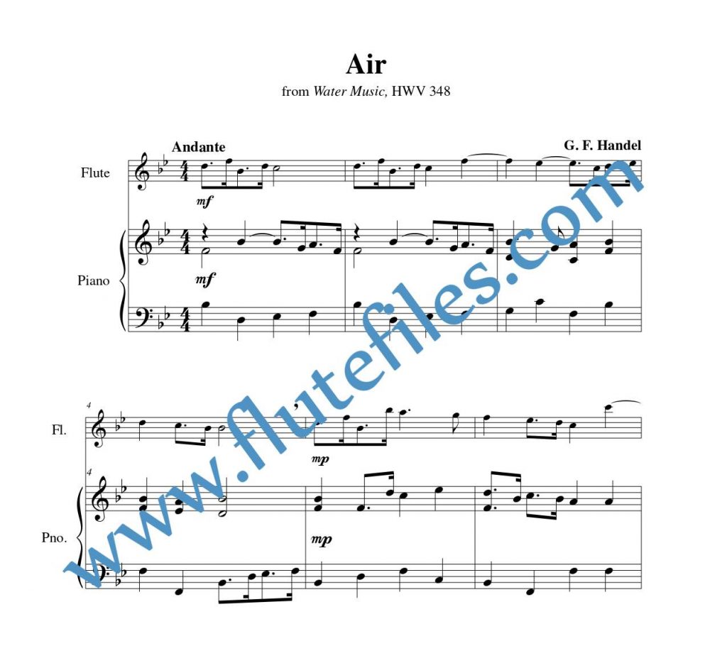 Piano accompaniment part for Air, HWV 348 flute solo sheet music by Handel
