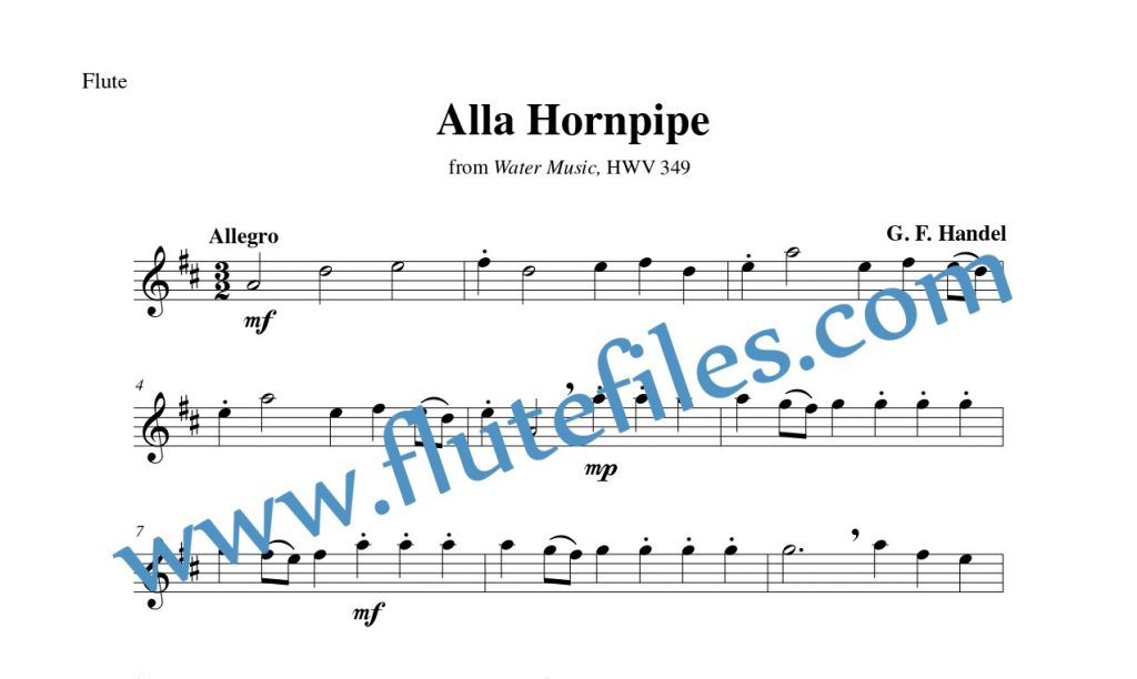 Flute part for Alla Hornpipe, HWV 349 flute solo sheet music by Handel