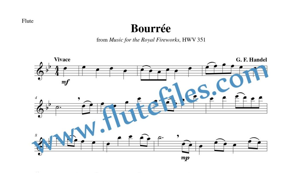 Flute part for Bourrée, HWV 351 flute solo sheet music by Handel